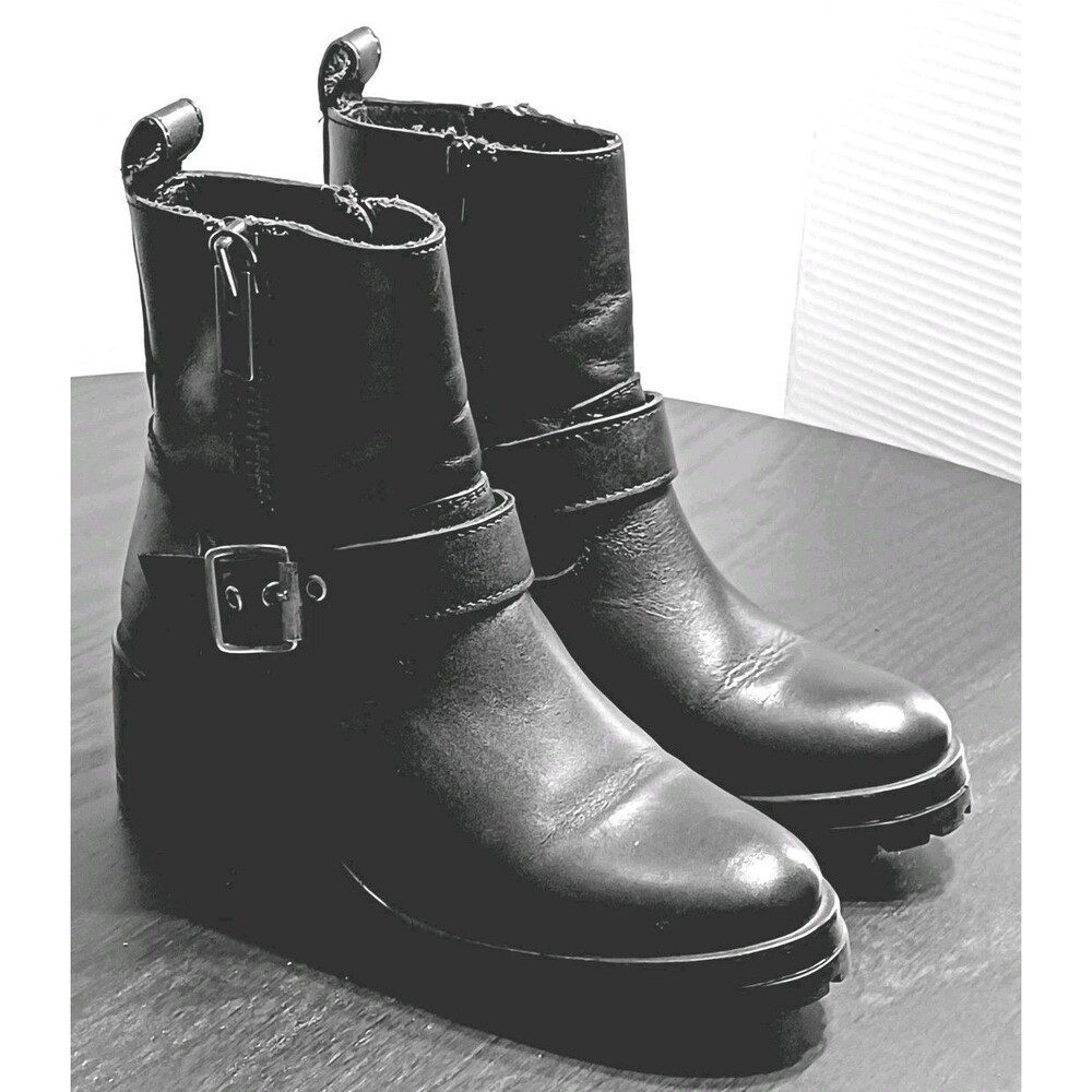 Steve Madden Garland Black Leather Women's Chunky Biker Booties Size 6.5